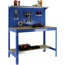 Simonrack Werkbank 400 kg Belastbarkeit, 144,5x91x61 cm, Große Arbeitsfläche Arbeitsfläche, Arbeitstisch, Holz-Arbeitsplatte, Blau/Holz - BT3