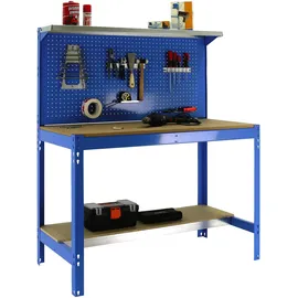 Simonrack Werkbank 400 kg Belastbarkeit, 144,5x91x61 cm, Große Arbeitsfläche Arbeitsfläche, Arbeitstisch, Holz-Arbeitsplatte, Blau/Holz - BT3