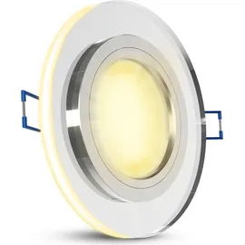 SSC-LUXon YAPU Glas Einbaustrahler mit LED Ring in rund silber spiegelnd - flache Einbauleuchte mit LED Modul 4w warmweiß 230V