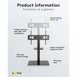 goobay TV-Bodenständer Basic (L) 65 cm Schwarz Glas/Metall/Stahl