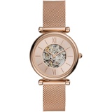 Fossil Damenuhr Carlie Mini Automatic, Automatikwerk, 28mm Rose Gold Edelstahlgehäuse mit EdelstahlMeshArmband, ME3188