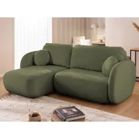 s-style möbel Ecksofa Candy mit Schlaffunktion Grün Bouclé-Stoff - Ottomane links