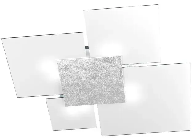 Top light Toplight Rechteckige Deckenleuchte Upgrade 4 Lichter mit GX53 Fassung, silberne und weiße Farbstruktur, modernes Design 91x86x15cm