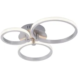 LED Deckenleuchte, stahlfarben, 3 Lichtringe, modern, rund, design