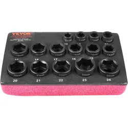 VEVOR Steckschlüsselsatz Set 15-teilig Muttern Entferner 9,5mm Antrieb Schwarz