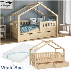 VitaliSpa Design Kinderbett 140x70 Babybett Jugendbett mit Schublade Lattenrost Matratze