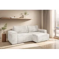 Fun Möbel Ecksofa Schlafsofa MADLEN Stoff Velo Altweiß Ottomane