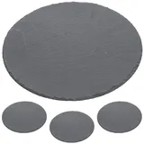 Cepewa Schieferplatte 4er Set | rund Ø33cm Filzschoner | Tischuntersetzer Steinplatte Servierplatte Untersetzer (1 x 4er Set Schieferplatte Ø33cm)