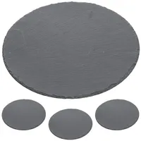 Cepewa Schieferplatte 4er Set | rund Ø33cm Filzschoner | Tischuntersetzer Steinplatte Servierplatte Untersetzer (1 x 4er Set Schieferplatte Ø33cm)