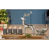 GILDE Adventsleuchter B.64cm - Weihnachtskranz - Tischkranz - Adventskranz - großer Adventsleuchter XL - Kranz Deko Hirsch mit Schlitten - Leuchter - Silber
