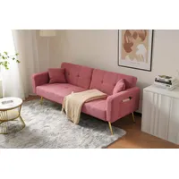 HAUSS SPOLE Schlafsofa mit Bettfunktion, verstellbarem Winkel, Kissen, goldenen Beinen Rosa, Bettsofa,Klappsofa,Gästebett, verstellbarem Winkel rosa
