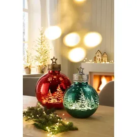 Formano LED Deko-Kugel Frosty Rot 35 cm Farb-Glaskugel in Ice-Optik Timer 6h/18h - Rot