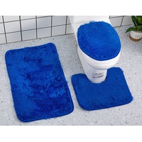 YUMIYU 3-teiliges Set, weich, blau, Toilettendeckel, Toiletten-Badematte, Teppich, Konturmatte, Duschmatte ,