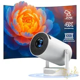 Smart Mini Beamer, Upgraded Beamer 4K 1080P 5W Lautsprecher, Mini Projektor Tragbarer Unterstützung Android 11 WiFi6 BT5.4, Projektor Klein Auto Keystone 270° Dreh Kompatibel mit HDMI/TV Stick/Laptop