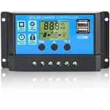 Anern 30A Solar Laderegler 12V/24V Solar Ladegerät Controller Solarpanel Batterie Intelligente Solarregler PWM mit 5V Dual USB Port LCD Anzeige