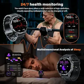miecgth Smartwatch Herren mit Telefonfunktion 1.7'' Touchscreen Uhr Beleuchtung 100 Tage Standby 120+ Sportmodi Herzfrequenz SpO2 Schlafmonitor IP68 Wasserdicht Fitness Tracker Android iOS