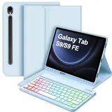 Bettdow für Samsung Galaxy Tab S9 FE 2023 Tastatur Hülle, QWERTZ Layout Abnehmbarer Beleuchtete Tastatur mit Hülle für Galaxy Tab S9 11"/ Tab S9 FE 10.9" 2023 SM-X510/X516B/X710/X716B/X718U, Blau