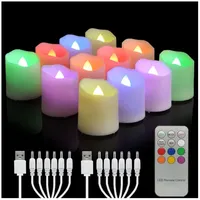 RGB LED Teelichter flammenlos 12 Stück mit Fernbedienung Timer USB Aufladung