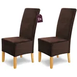 SCHEFFLER-Home Stretch Stuhlhussen Samt Puma Velvet/Velours Stuhlhussen Braun 2er Set/Stuhlabdeckung als Stuhlhussen Schwingstühle/Spann-Stuhlhussen Lang/eleganter Chenille Stuhlüberzug