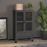 IBUQDDV Industrieller Aufbewahrungsschrank Anthrazit 70x40x115 cm Metall mit 2 Schubladen und 2 Gittertüren Stauraum Sideboard Schrank Lagerung Organizer