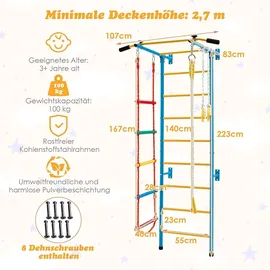 Costway Kletterwand Sprossenwand 107 x 83 x 223 cm Blau/Gelb