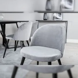 VCM Ebuy24, Essgruppe Esstisch schwarz und 6 Velvet Esszimmerstühle Velour hellgrau.
