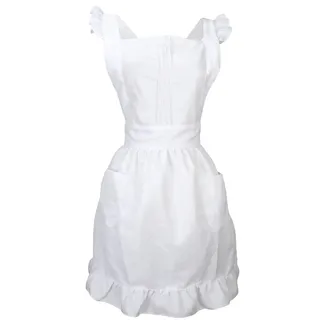 LilMents Retro-Schürze mit Rüschen und Taschen, anpassbar auf verschiedene Größen , Polyester, weiß, S
