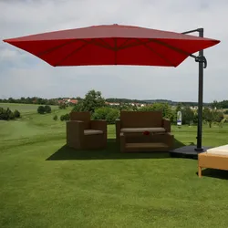 Mendler Ampelschirm HWC-A96, Gastronomie Sonnenschirm, 3x3m (Ø4,24m) Polyester/Alu 23kg ~ bordeaux mit Ständer