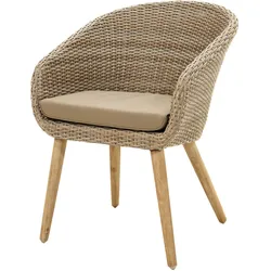 Ploß Borneo Cocktail-Sessel, beige-meliert, Polyrattan/Akazie, Gebürstet, Polster Inklusive, FSC®-zertifiziertes Produkt