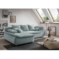 Ecksofa INOSIGN "Imola, bequem, aktuelle Steppung im Sitz, L-Form, Breite 270cm", blau (aqua), B:270cm H:90cm T:170cm, Microfaser PRIMABELLE (100% Polyester) / Struktur (82% Polyester, 9% Viscose, 7% Baumwolle, 2% Nylon);Kunstleder SOFTLUX / Struktur (82% Polyester, 9% Viscose, 7% Baumwolle, 2% Nylon), Sofas, wahlweise mit Bettfunktion, Topseller