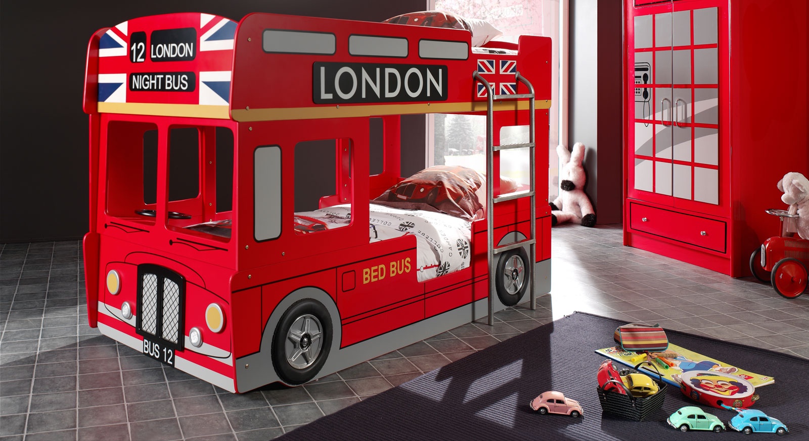 Auto-Etagenbett in Rot als London Doppeldecker - Paddington