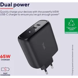Trust Maxo 65W Dual USB-C-Ladegerät, Schwarz