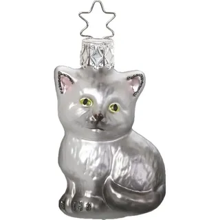 Inge-Glas® Inge-glas Christbaumschmuck Karlo Katze mundgeblasen handbemalt Haustiere Weihnachtskugeln grau