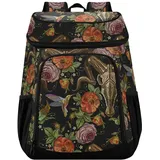 Stickerei Bull Skull Kolibri und Rosen Kühlrucksack Wiederverwendbar Große Kapazität Isolierter Rucksack Kühltasche für Picknick Wandern Camping Angeln