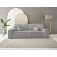 3-Sitzer ANDAS "FINNLEY Schlafsofa 257 cm, Schlaffunktion mit Bettkasten (200/136cm)" Sofas Gr. B/H/T: 257cm x 85cm x 102cm, Cord, grau in Aqua Clean-Bouclé, Struktur fein u. Cord