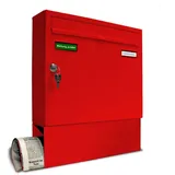 AL Briefkastensysteme Basic Wandbriefkasten RAL 3000 Feuerrot inkl. Zeitungsfach