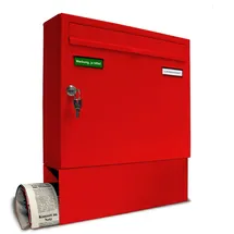 AL Briefkastensysteme Basic Wandbriefkasten RAL 3000 Feuerrot inkl. Zeitungsfach
