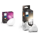 Philips Hue White & Color Ambiance Go Tischleuchte (530 lm) & White GU10 LED Spots 2-er Pack (400 lm), dimmbare LED Lampen