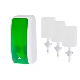 Blanc HYGIENIC SET: Schaumseifenspender SENSOR, berührungslos Blanc Cosmos versch. Farben+3x 1-Liter Schaumseife antibakteriell - PRODUKTSET : Farbe - Grün / Weiß