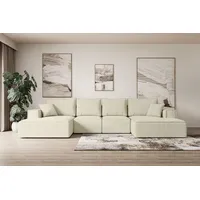 altdecor WOHNLANDSCHAFT mit Schlaffunktion und Bettkasten - 349x161x87 cm Beige Bouclé