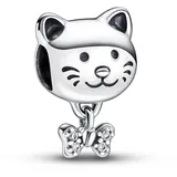 Pandora Katze & Schleife Charm aus Sterling Silber mit Zirkonia - Kompatibel mit PANDORA Moments Armbänder