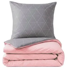COFI 1453 Rauten Grau/Rosa 200 x 200 cm + 2 x 80 x 80 cm