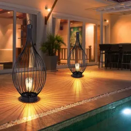 ETC Shop 2x LED Solar Hängelampe Metall spritzwassergeschützt IP44 schwarz