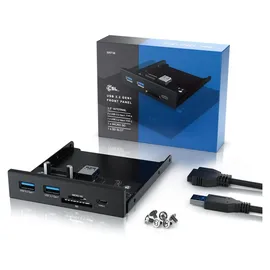 CSL USB 3.2 Gen.1 Front Panel aus Metall, interner Cardreader, Speicherkartenleser, bis zu 5 Gbit/s, 5 Schnittstellen, schwarz