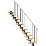 DOLLE Mittelholmtreppe Cork (Breite: 75 cm, Anthrazitgrau, Gerade, Farbe Stufen: Buche, Natur, Geschosshöhe: 278 – 337 cm, Einzelstabgeländer)