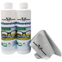PANDACLEANER Brillenreiniger Nachfüll-Set, alkoholfrei, Antibeschlagwirkung und antistatisch, Tuch und Flaschen 2x 250 ml