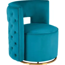Kayoom Sessel KAYOOM "Drehsessel Beverly 125, drehbar, Gestell aus Eisen,samtige Oberfläch", blau (petrol, gold), B:74cm H:77,5cm T:66,5cm, Bezug:Polyester (Samt) Korpus:MDF, Sperrholz Gestell:Eisen, Sessel, Sessel, rund, glamourös, gesteppter Rücken,