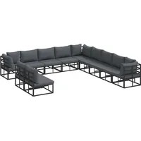 vidaXL Garten-Sofa-Set mit Kissen 11 pcs Schwarz Aluminium