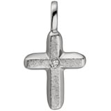 Schmuck Krone Kreuzanhänger Anhänger Kreuz mit Brillant, 585 Weißgold, eismatt, Gold 585 silberfarben