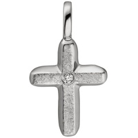 Schmuck Krone Kreuzanhänger Anhänger Kreuz mit Brillant, 585 Weißgold, eismatt, Gold 585 silberfarben